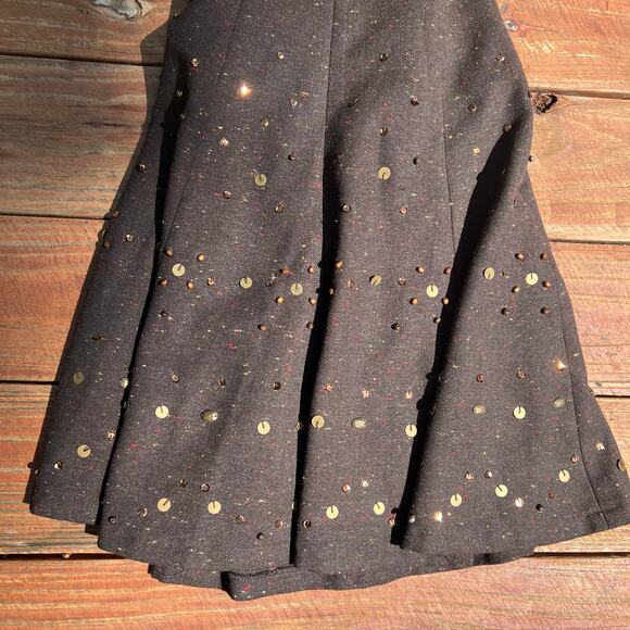 NWT Coldwater Creek Studded Twill Wool Skirt XS / 4 | Brown Embellished Cottage - Picture 11 of 12